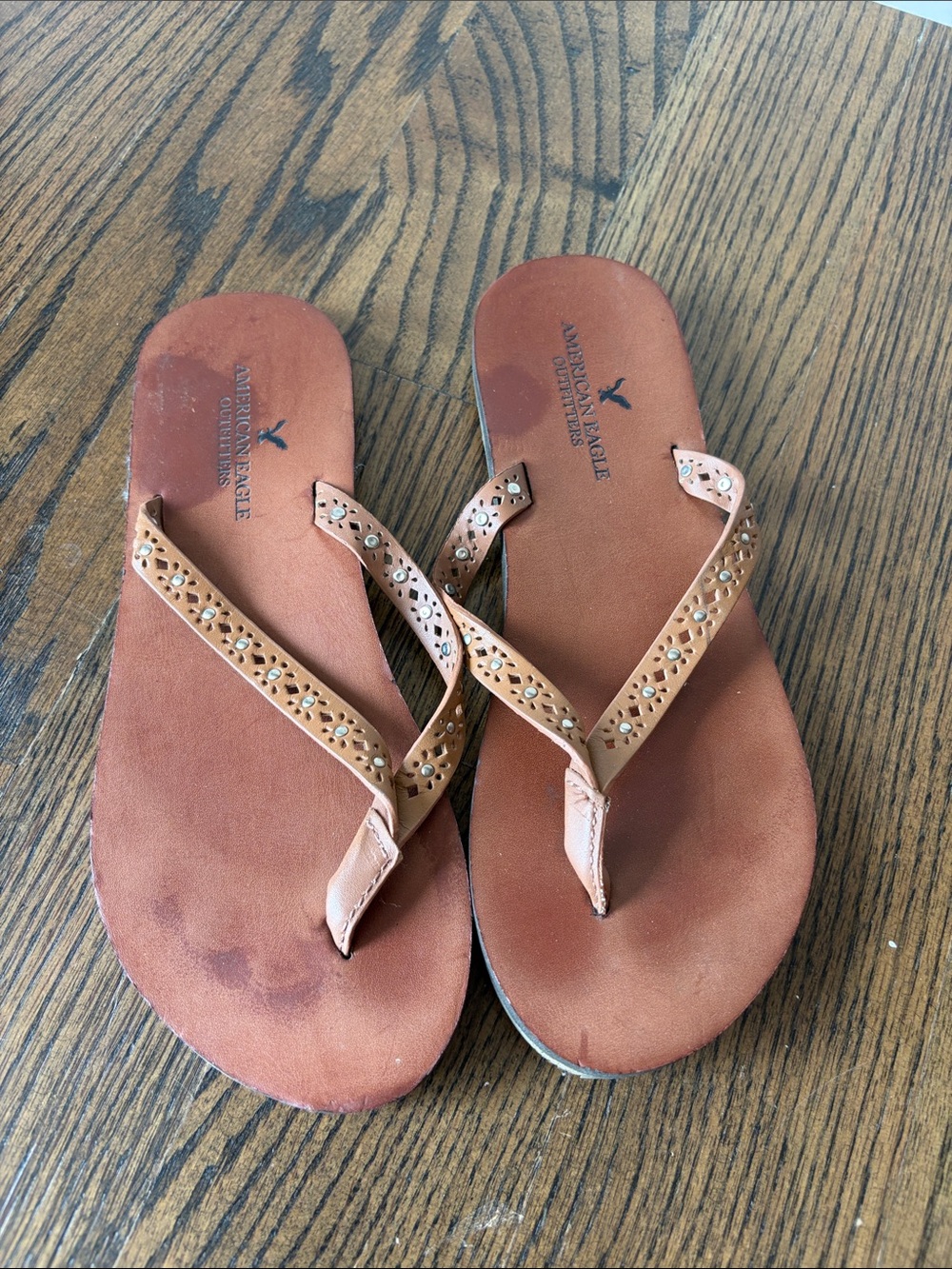 American Eagle Outfitters Brown Tan Studded Flip Flop Sandals